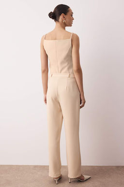 Tas Duz Kesim Wide Leg/Genis Paca Pileli Dokuma Kumas Pantolon TWOSS21PL0155