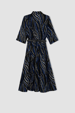 Платье миди с воротником-рубашкой и узором до половины рукава - Defacto фото 10