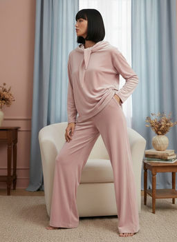 Костюм из велюра со съемным капюшоном и резинкой в комплекте OD-1009-1 розовый