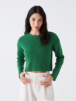 Bisiklet Yaka Kendinden Desenli Uzun Kollu Kad?n Triko Kazak