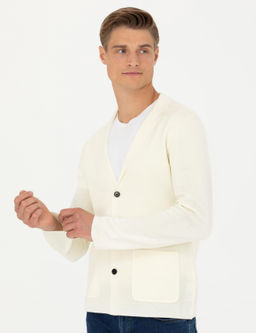 Белый трикотажный кардиган приталенного кроя с v-образным вырезом - Cacharel фото 3