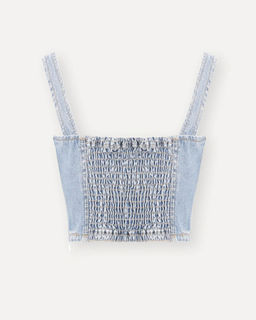 Укороченный джинсовый топ в стиле пэчворк - Incity фото 4