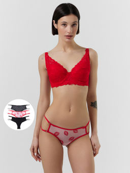Трусы бразилиана женские из сеточки в наборе, 3 шт. губки на розовом 412438-3
