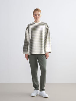 Bisiklet Yaka ?izgili Kad?n Sweatshirt Tunik