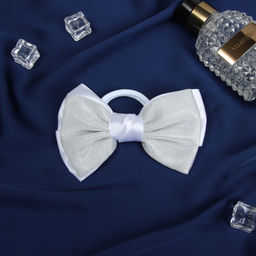 Цена за 6 шт. Бант для волос на резинке Школьница. Стиль, классика грация, 11.5 см, серебристо-белый