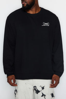 TRENDYOL MAN Siyah Buyuk Beden Regular/Normal Kesim Bask?l? Ici Polar/S?cak Tutan Sweatshirt TMNAW24AO00028 - Trendyolmilla фото 4