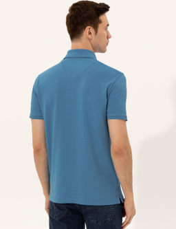 Kobalt Mavi Polo Yaka Slim Fit Basic T-Shirt
