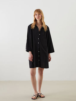 G?mlek Yaka Poplin Kad?n Plaj Elbisesi