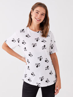 Bisiklet Yaka Mickey Mouse Bask?l? K?sa Kollu Hamile Ti??rt