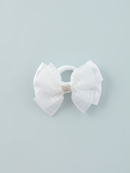 Цена за 6 шт. Бант для волос на резинке «Школьница», полосы стразы, 6.5 см, белый