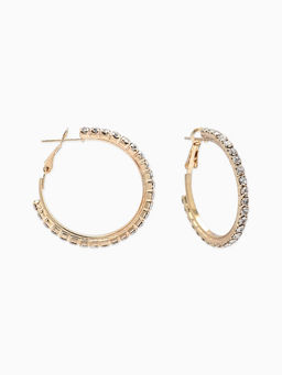 Цена за 2 шт. Серьги-кольца со стразами d=3,5см, цвет белый в золоте