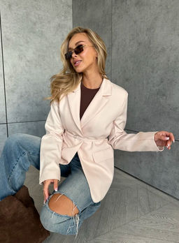 K13519 Пиджак OVER SIZE с поясом СВ_БЕЖЕВЫЙ