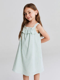 Kare Yaka ?izgili K?z ?ocuk Elbise