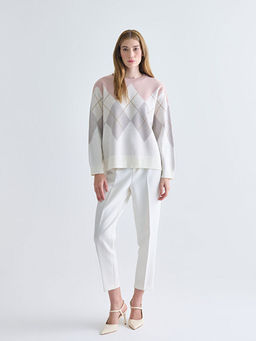 Bisiklet Yaka Baklava Desenli Kad?n Triko Kazak