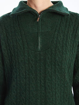 Dik Yaka Kendinden Desenli Kad?n Triko Kazak