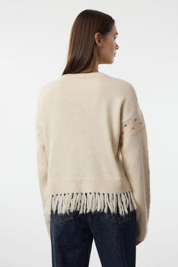 Ekru Yumusak Dokulu Puskullu Nak?s Islemeli Triko Kazak TWOAW25KZ00396 - Trendyolmilla фото 5