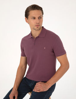 Mor Slim Fit %100 Pamuk K_vr_lmaz Polo Yaka Basic Ti__rt