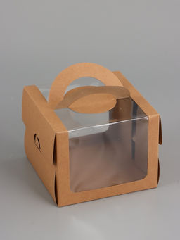 Цена за 2 шт. Коробка под бенто-торт с окном, КРАФТ 16 х 16 х 12,5 см