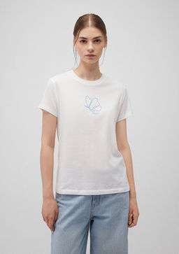 Bask?l? Beyaz Tisort - Mavi фото 3