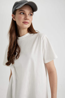 Футболка-туника из 100% хлопка с короткими рукавами и круглым вырезом стандартного кроя - Defacto фото 5