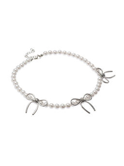 Колье «Бантик» с жемчугом, белое в серебре