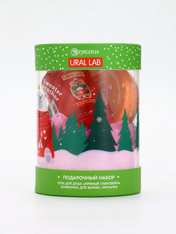 Подарочный набор новогодний в тубусе Снеговичок, бомбочка, гель, мочалка, URAL LAB