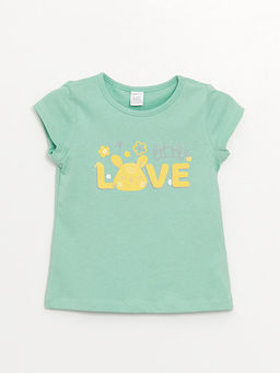 Bisiklet Yaka K?sa Kollu Bask?l? K?z Bebek Ti??rt