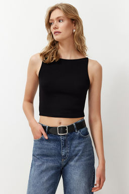 Siyah Ask?l? Fitted/Vucuda Oturan Esnek Orme Bluz TWOSS24BZ00535