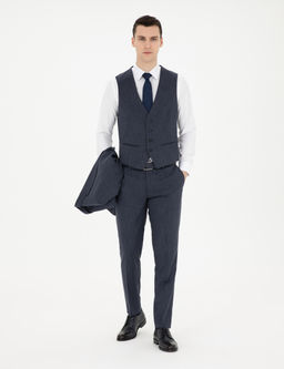 Lacivert Ekstra Slim Fit Yelekli Tak_m Elbise