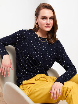 Bisiklet Yaka Puantiyeli Uzun Kollu Kad?n Ti??rt