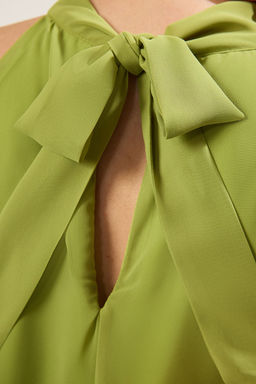 TRENDYOLMILLA Murdum Duz Kesim Halter Yaka Mini Sifon Astarl? Dokuma Elbise TWOSS23EL01059  фото 4