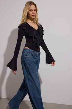 Siyah Duz V Yaka Uzun Orme Sandy Body TPRAW26BD00020 - Trendyolmilla фото 2