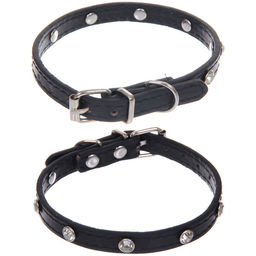 Цена за 4 шт. Ошейник для собак и кошек со стразами "На стиле", цвет черный, 1см, размер XS, 20*25см (лейбл)