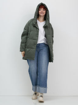 Куртка зимняя женская с капюшоном модная цвета хаки 7651Kh - Visdeer фото 16