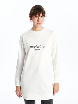 Bisiklet Yaka Bask?l? Kad?n Sweatshirt Tunik