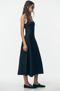 CONTRAST TRIM LINEN MIDI DRESS - Zara фото 4
