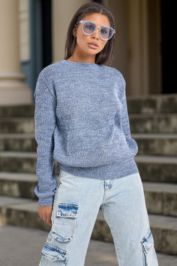 Джемпер вязаный свободный из хлопка серый меланж