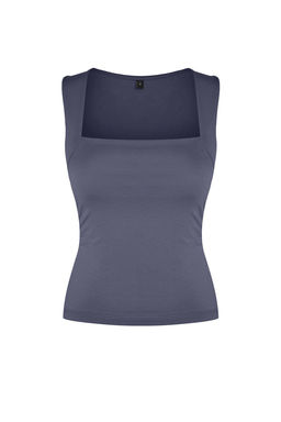 Gri Duz Kare Yaka Ask?l? Buzgulu Fitted/Vucuda Oturan Esnek Orme Bluz TWOSS24BZ00400