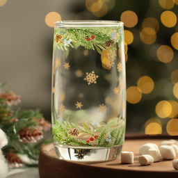 Стакан стеклянный новогодний Зимние цветы, 330 мл, золотая деколь