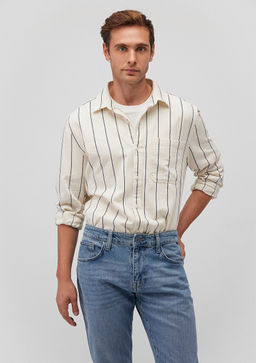 Cizgili Lacivert Gomlek