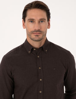 Koyu Kahverengi Slim Fit %100 Pamuk Yakas_ D__meli Flanel G_mlek - Cacharel фото 2