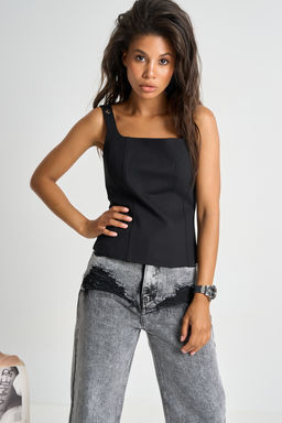 Топ корсет с люверсами на бретелях черный - Fly фото 2