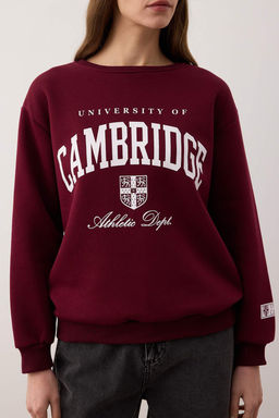 Bordo Slogan Bask?l? Bisiklet Yaka Relaxed Orme Sweatshirt TWOAW26SW00220 - Trendyolmilla фото 4