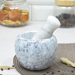 Ступка с пестиком 8х10см серая, мрамор 5029