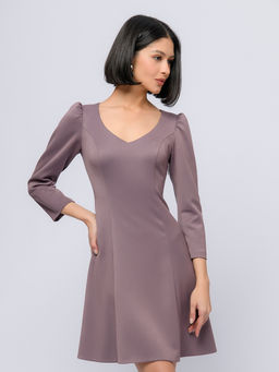 Платье цвета мокко длины мини с рукавами 3/4 и v-образным вырезом - 1001dress фото 4