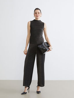 Dik Yaka Parlak G?r?n?ml? Bluz