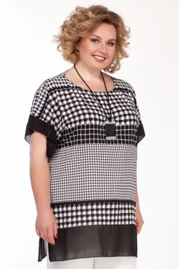 Костюм офисный с белыми брюками и туникой в клетку - Almond фото 2