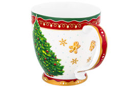 Кружка 500 мл 13,5*10*10,5 см на ножке Новогодняя елка красный узор NEW BONE CHINA - Elan gallery фото 4