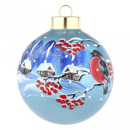 Елочная игрушка шар стеклянная д9,5см, голубой металлик, ручная художественная роспись, подарочная упаковка (Россия) - Домашняя мода фото 2