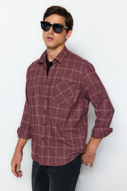 TRENDYOL MAN Bordo Regular Fit Tek Cepli K?sl?k Oduncu Kareli Gomlek TMNAW21GO0422 - Trendyolmilla фото 3